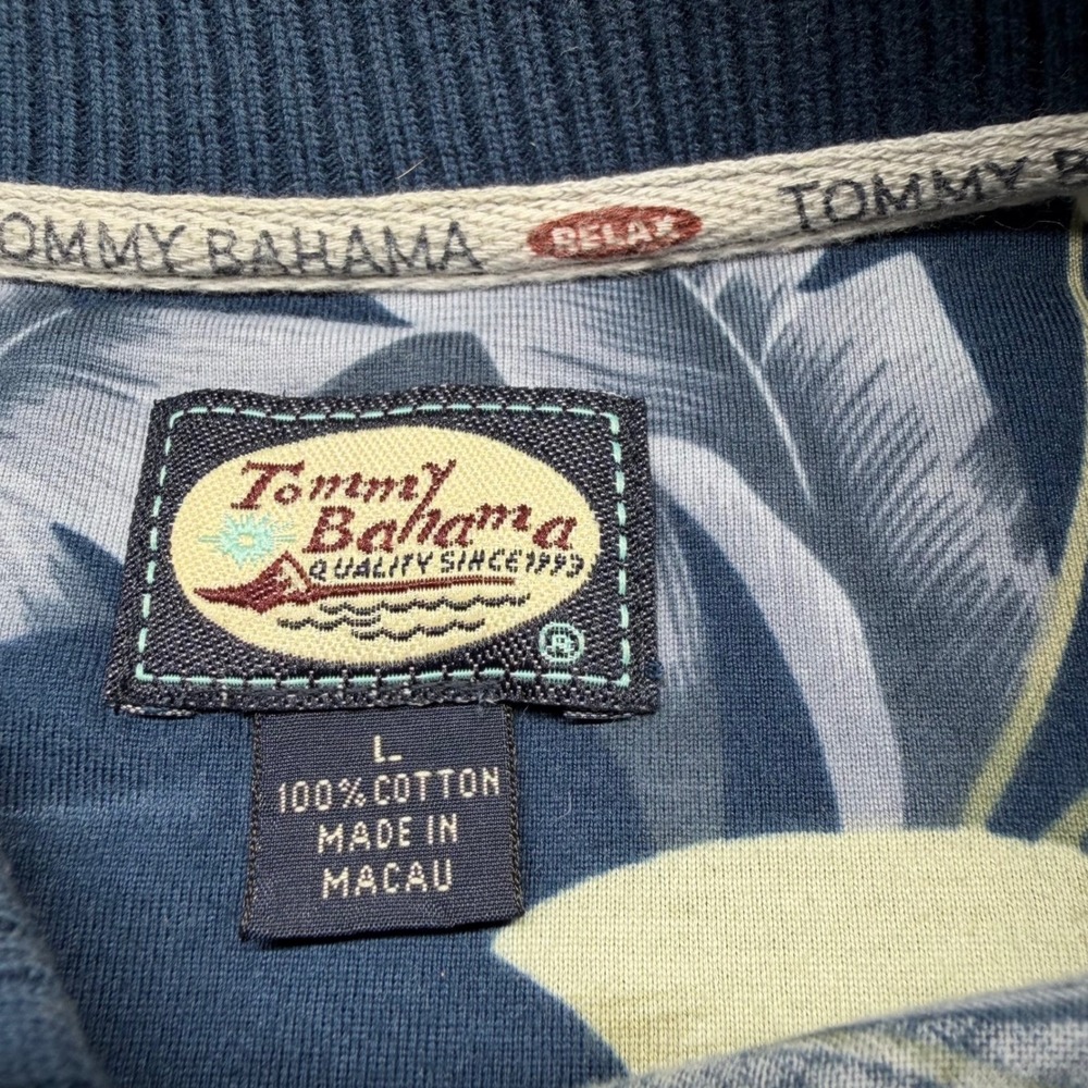 Tommy Bahama Relax Mens L Navy Blue Bird of Paradise Tropical Cotton Polo Shirt - Picture 4 of 11